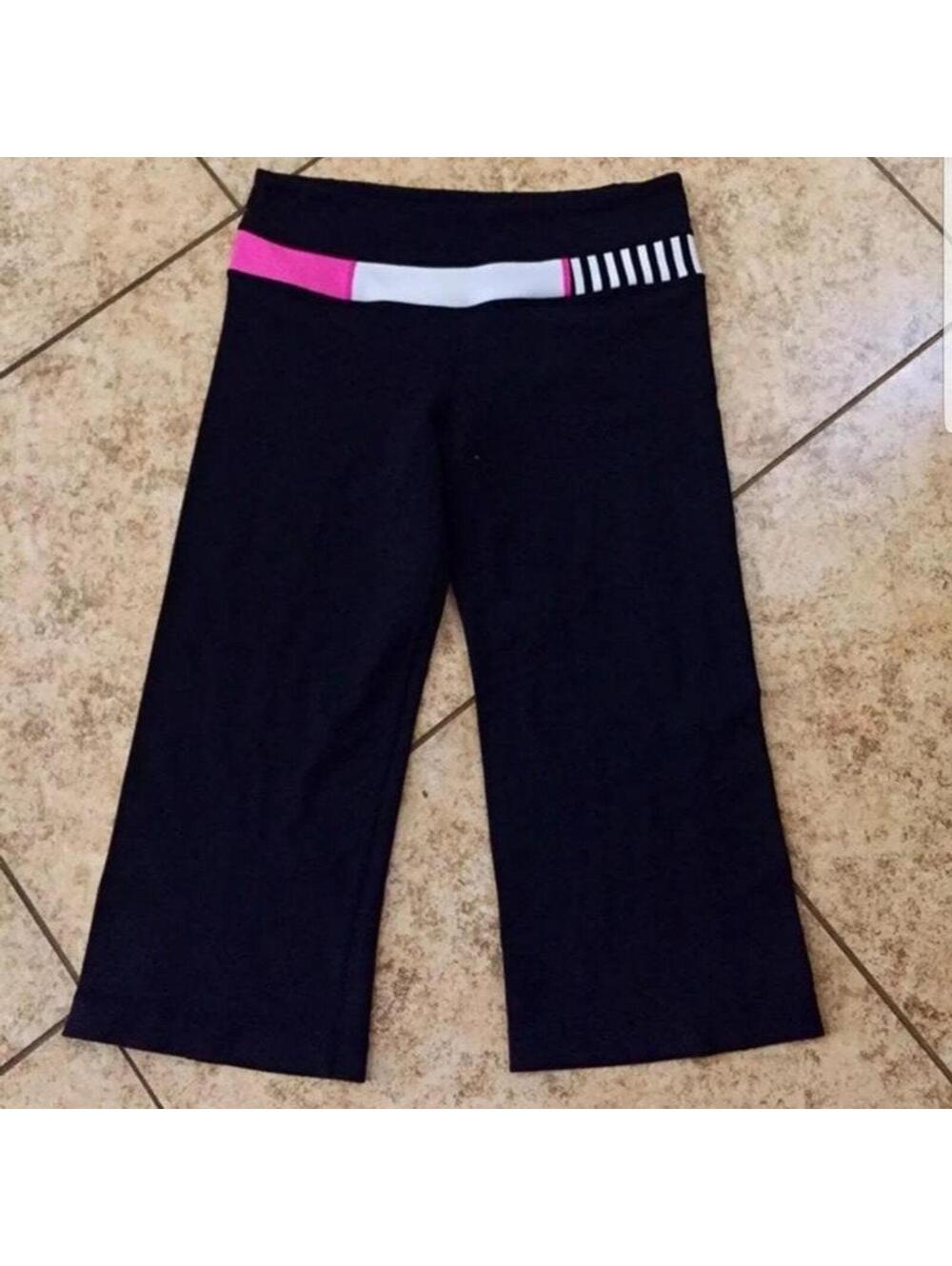 Sz 4 Lululemon Womens Crop Legging Pants Black Pink white Design